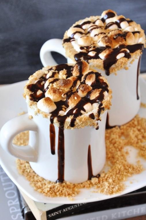 Hot chocolate can be as fancy as you want to make it. This cup is a hot, chocolatey cup of s’mores