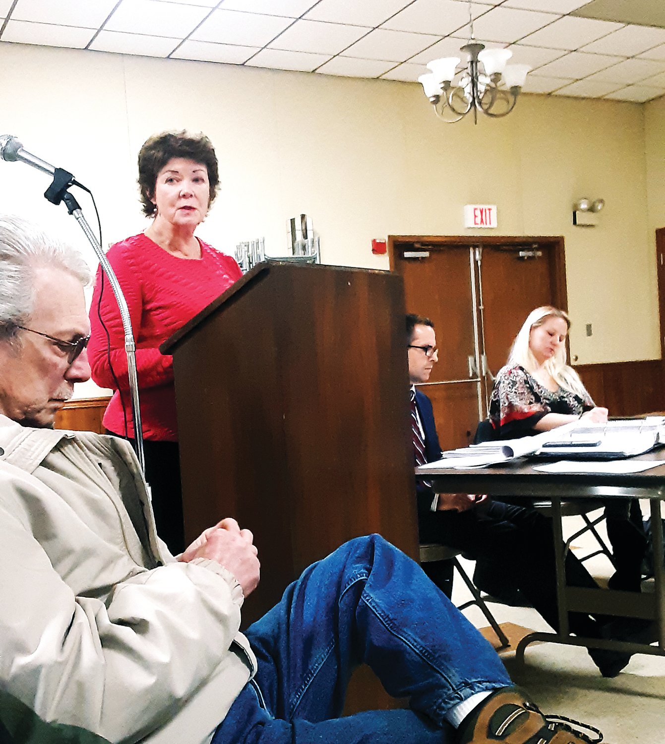 Dr. Gerrianne Burke speaks out against a proposed agribusiness Monday at the Springtown fire hall, saying it would alter the character of the quiet rural neighborhood. The next hearing is scheduled to take place March 2.