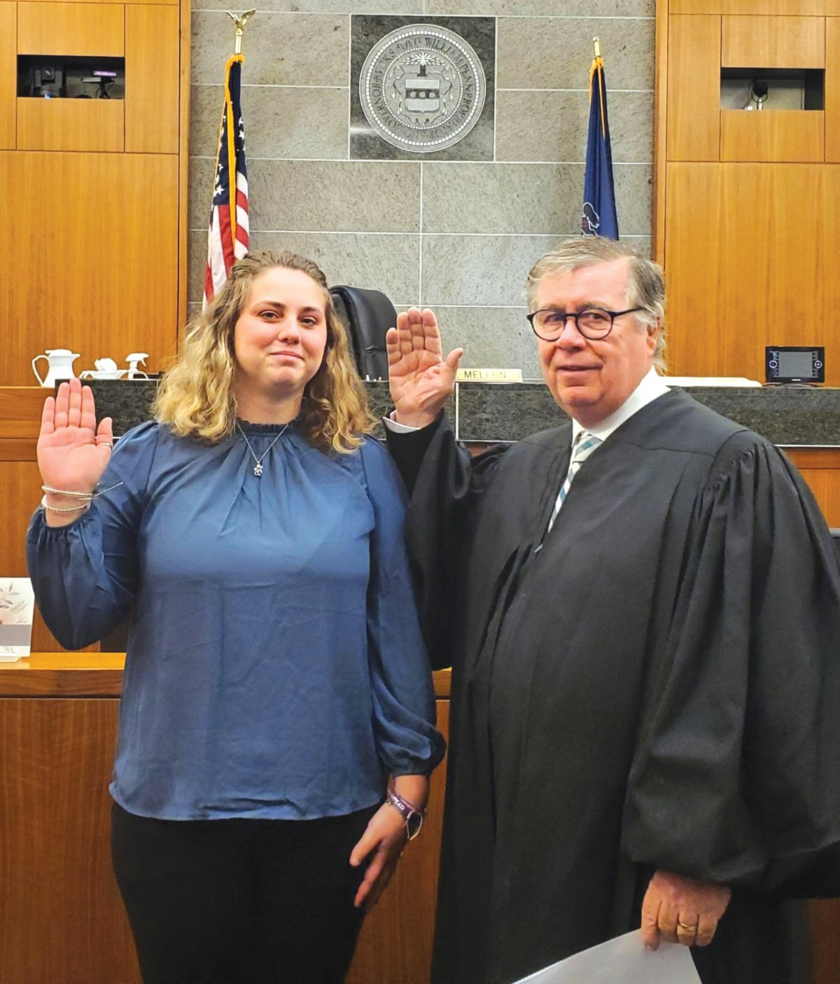 Bucks County SPCA
Lizz Knight was sworn in as a Bucks County SPCA humane society police officer by Judge Robert J. Mellon at the Bucks County Justice Center on Jan. 17.