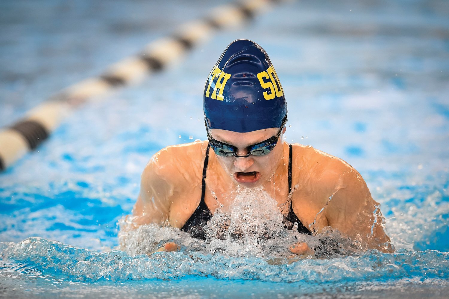 Michael A. Apice
Council Rock South’s Ella Rossi during the breaststroke leg of the girls 200 medley relay.