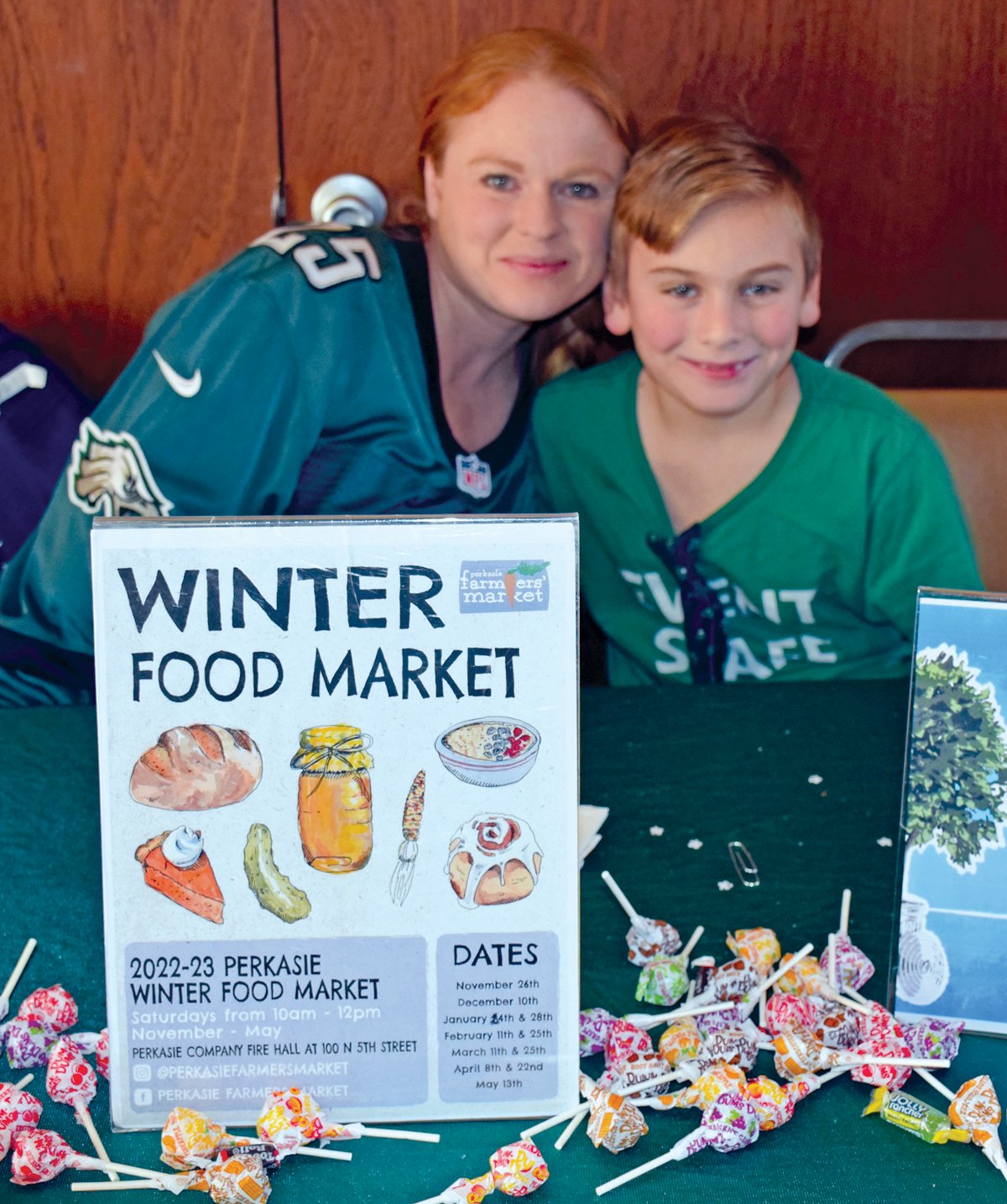Jessica Tantorno, Perkasie borough assistant, and her son, Kaleb, host the Perkasie Winter Food Market at Perkasie Firehouse during the 'Winter Wanderland' celebration in downtown Perkasie on Jan. 28.