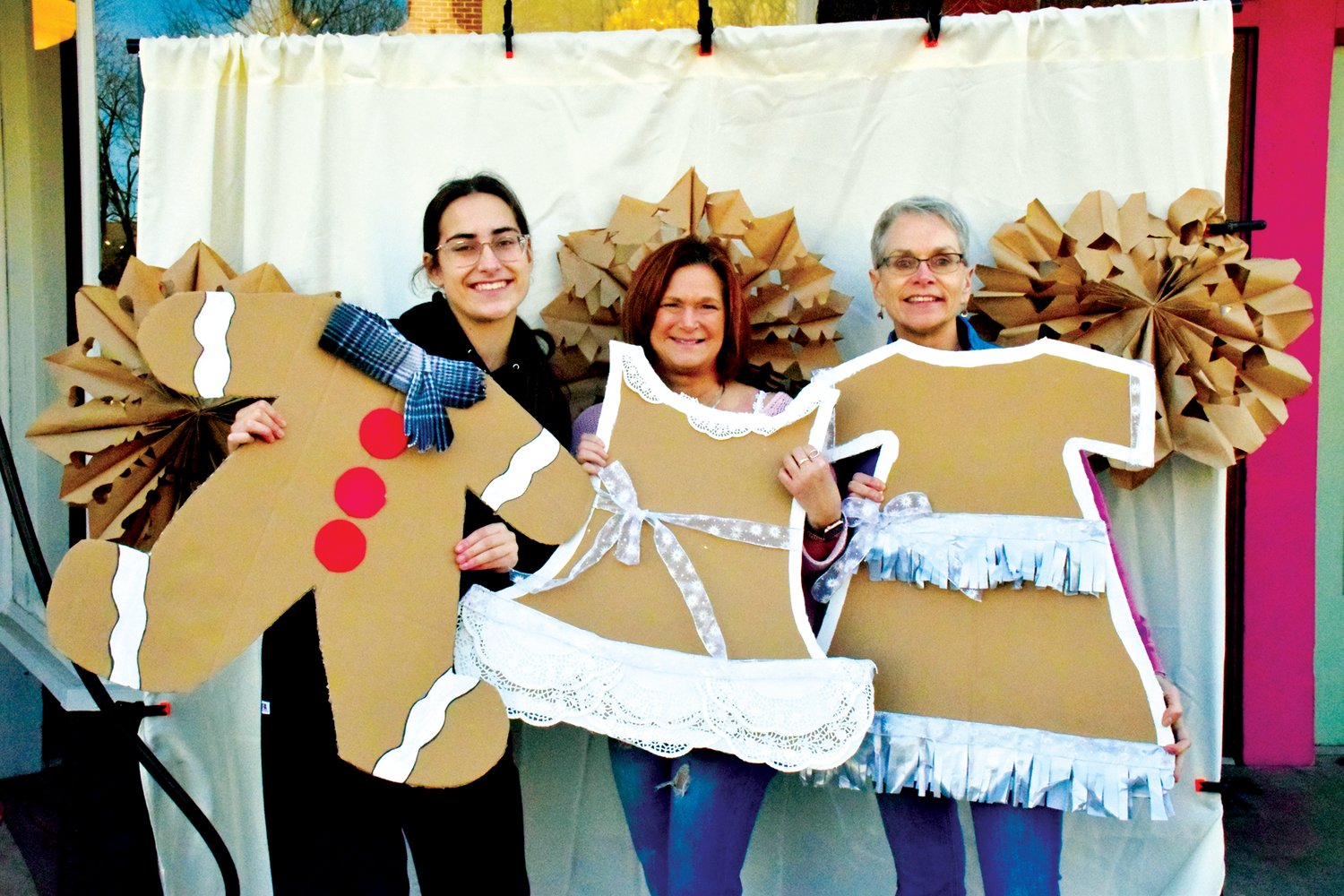 Robin Reid, youth councilor for Perkasie Borough Council, Jill Strickland, of Frox boutique, and Linda Reid, Perkasie Community Development Manager, celebrate “Winter Wanderland” Jan. 28 in Perkasie.