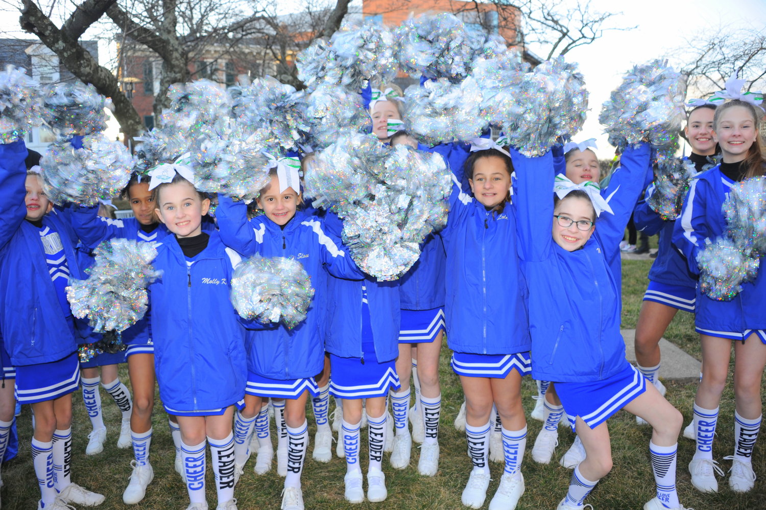 Warrington Warriors Cheer Squad squad members add a little spirit to the Herald’s “Bucks County Loves the Birds” pep rally on the lawn of the old county courthouse in Doylestown.