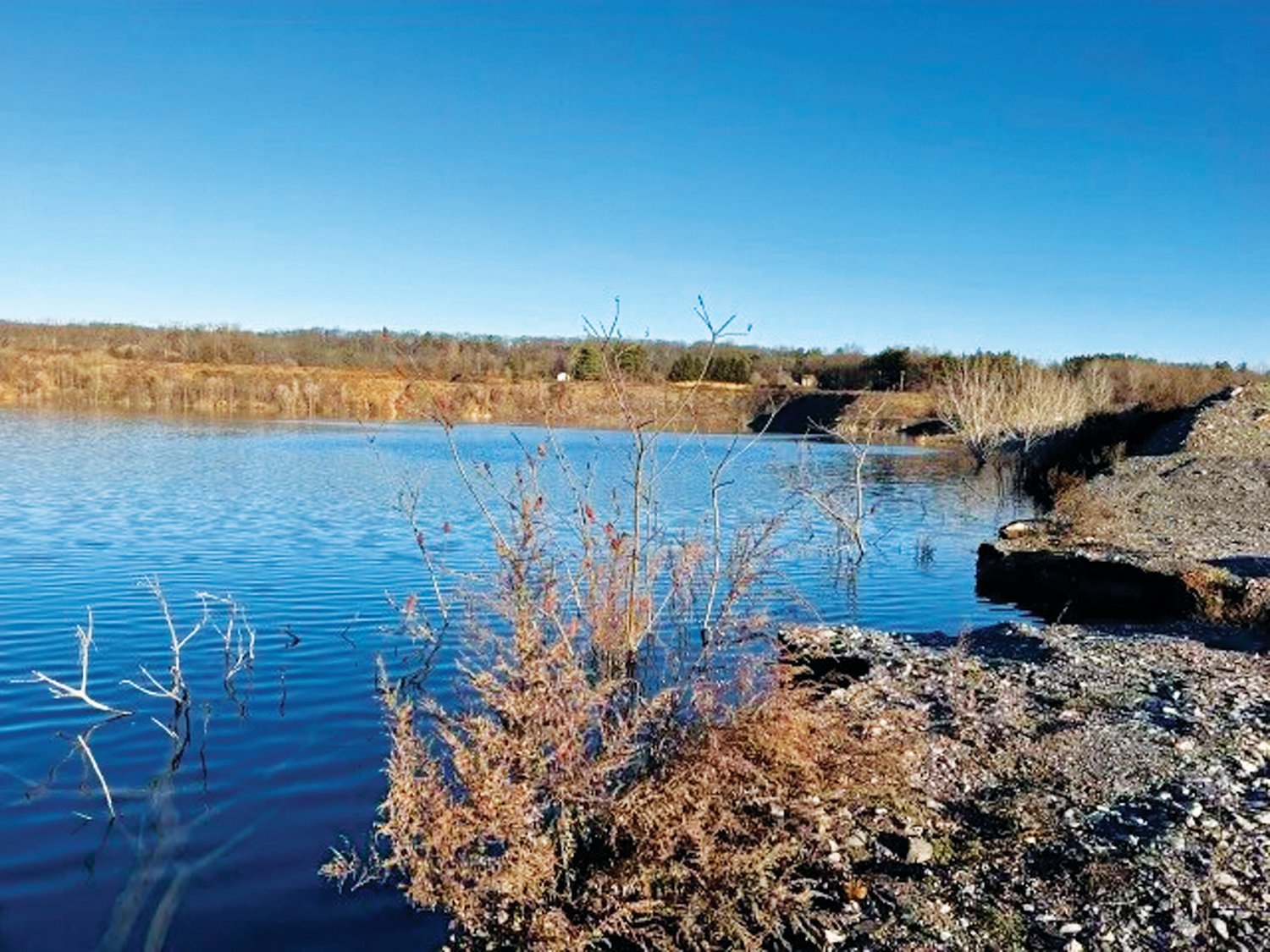 CONTRIBUTED PHOTO
The New Hope Crushed Stone Quarry left behind a dried-up creek, a pond at Phillips’ Mill filled with silt, fields covered with dust, dangerous sinkholes and dried-up wells. Now a 75-acre lake graces the 166-acre property in Solebury.