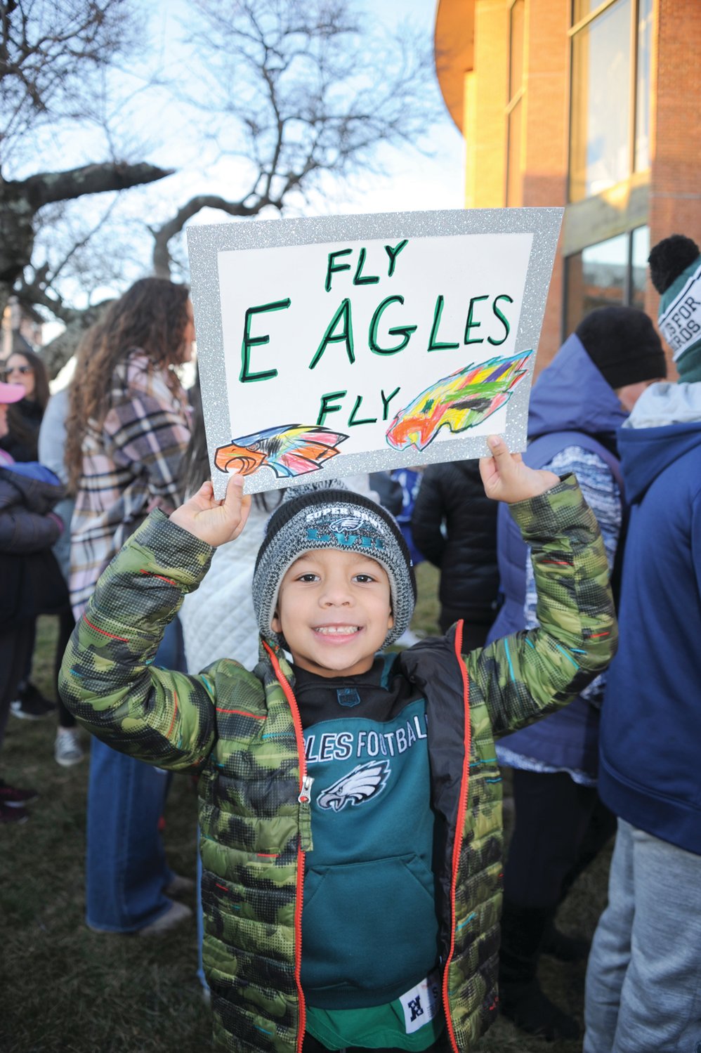 Luke Pollard roots for the home team at the Herald’s “Bucks County Loves the Birds” pep rally in Doylestown Friday ahead of Super Bowl LVII.