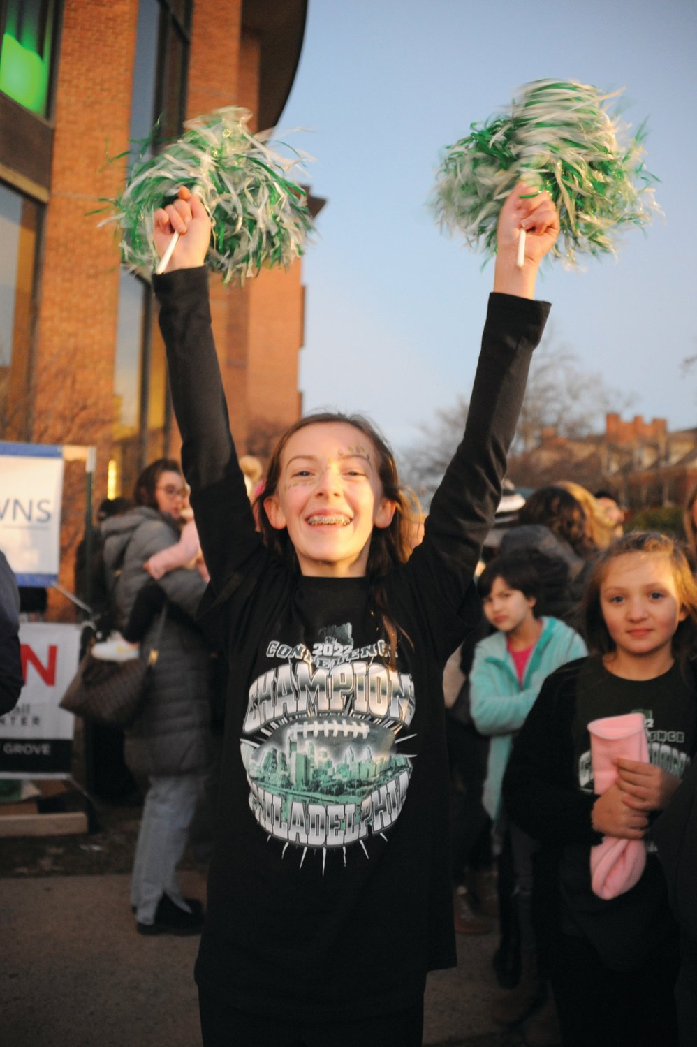 Olivia Felegyhazi cheers on the Eagles at the Herald’s “Bucks County Loves the Birds” pep rally on the lawn of the old county courthouse in Doylestown.