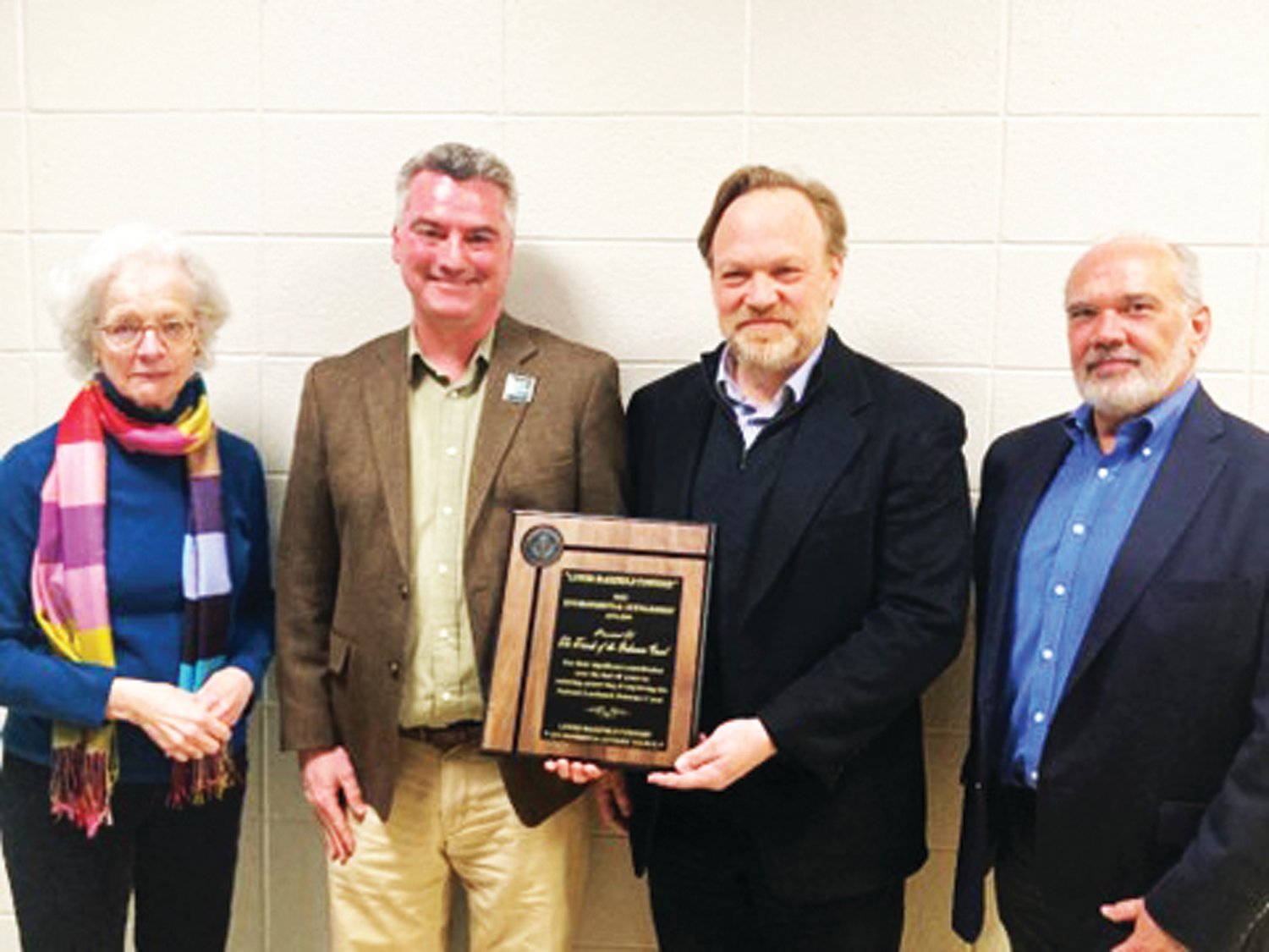 CHRIS ENGLISH
From left, Susan Taylor, Michael Ginder, Brett Webber and Jack Torres of the Friends of the Delaware Canal receive the Environmental Stewardship Award presented to them by the Lower Makefield Township Environmental Advisory Council.