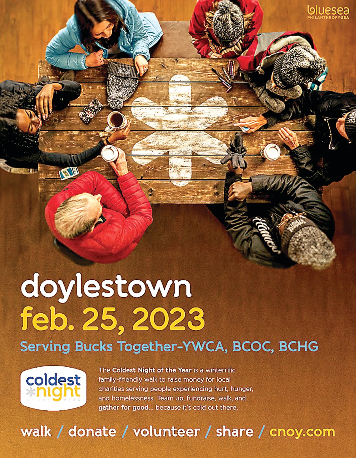 The Bucks County YWCA, partnering with the Bucks County Housing Group and the Bucks County Opportunity Council, is sponsoring Pennsylvania’s first Coldest Night of the Year Walk Saturday in Doylestown.