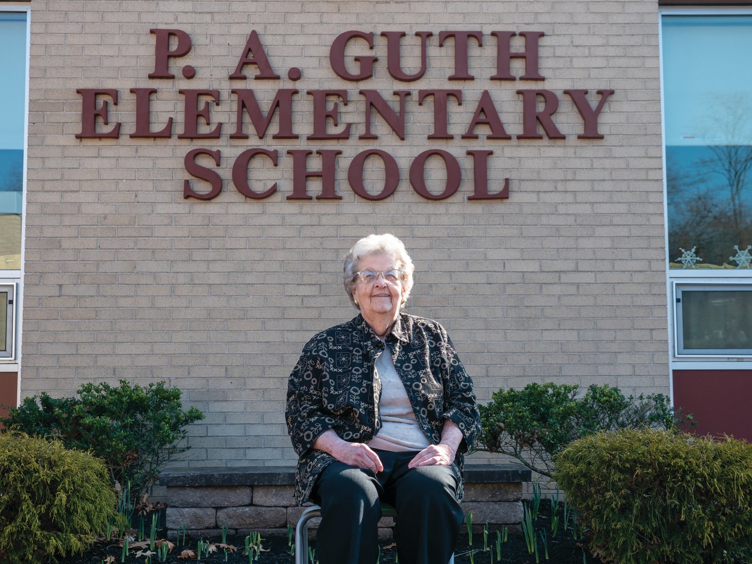 On her 90th birthday, Dr. Patricia A. Guth visited the school in Perkasie that bears her name.