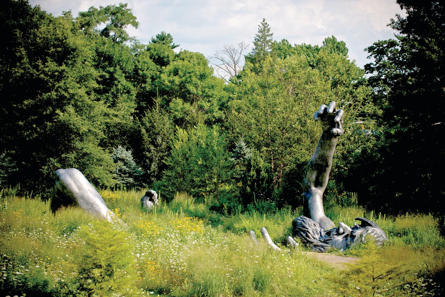 Seward Johnson’s 70-foot-wide monumental sculpture, “The Awakening,” is located at D&R Greenway’s St. Michaels Farm Preserve in Hopewell Township, N.J.