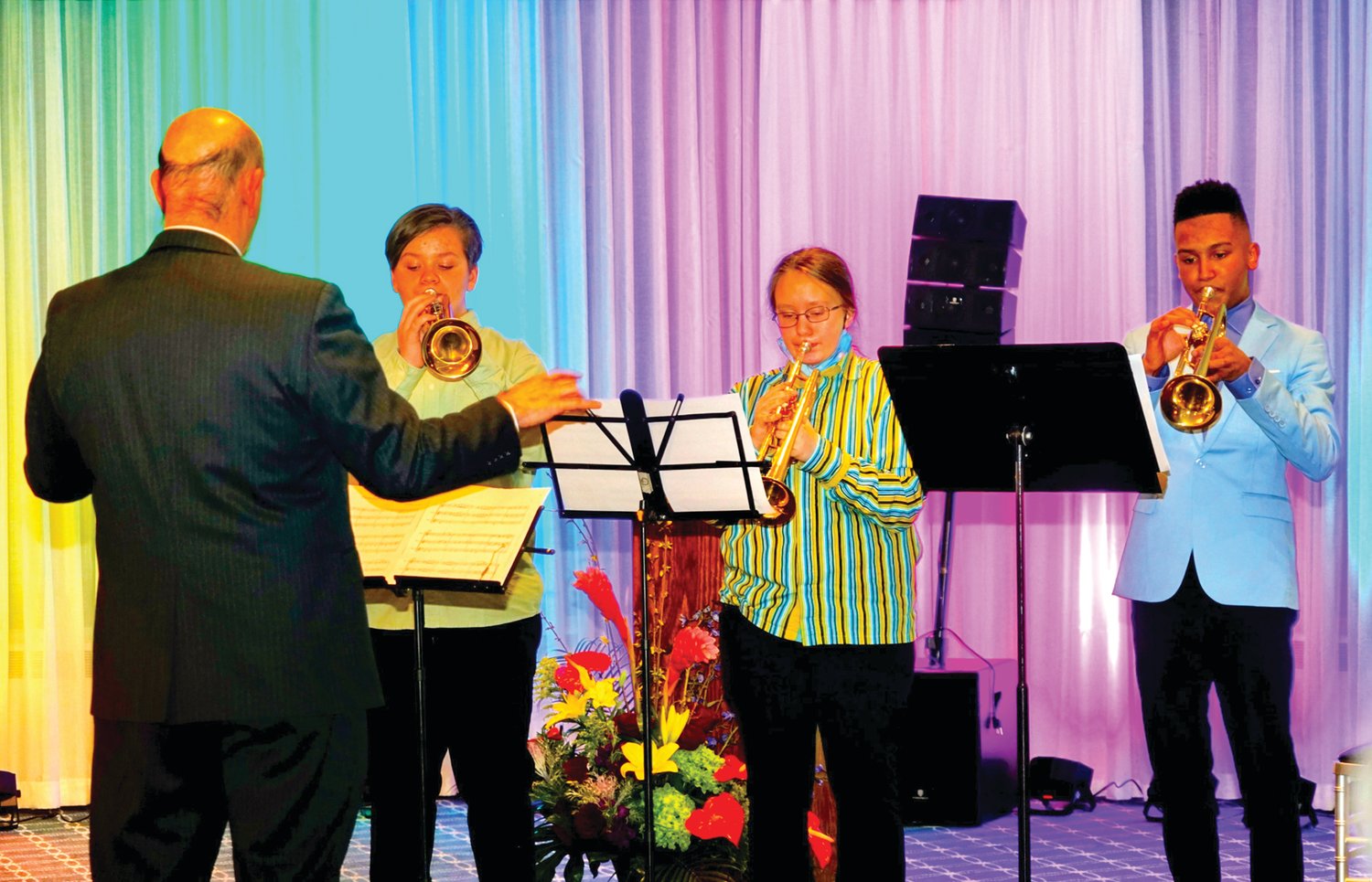 A trumpet ensemble composed of members of the Youth Orchestra of Bucks County's Students-in-Concert program performs at the YOBC annual benefit. Students-in-Concert is YOBC’s tuition-free music program for students in the Morrisville and Bristol Township school districts.