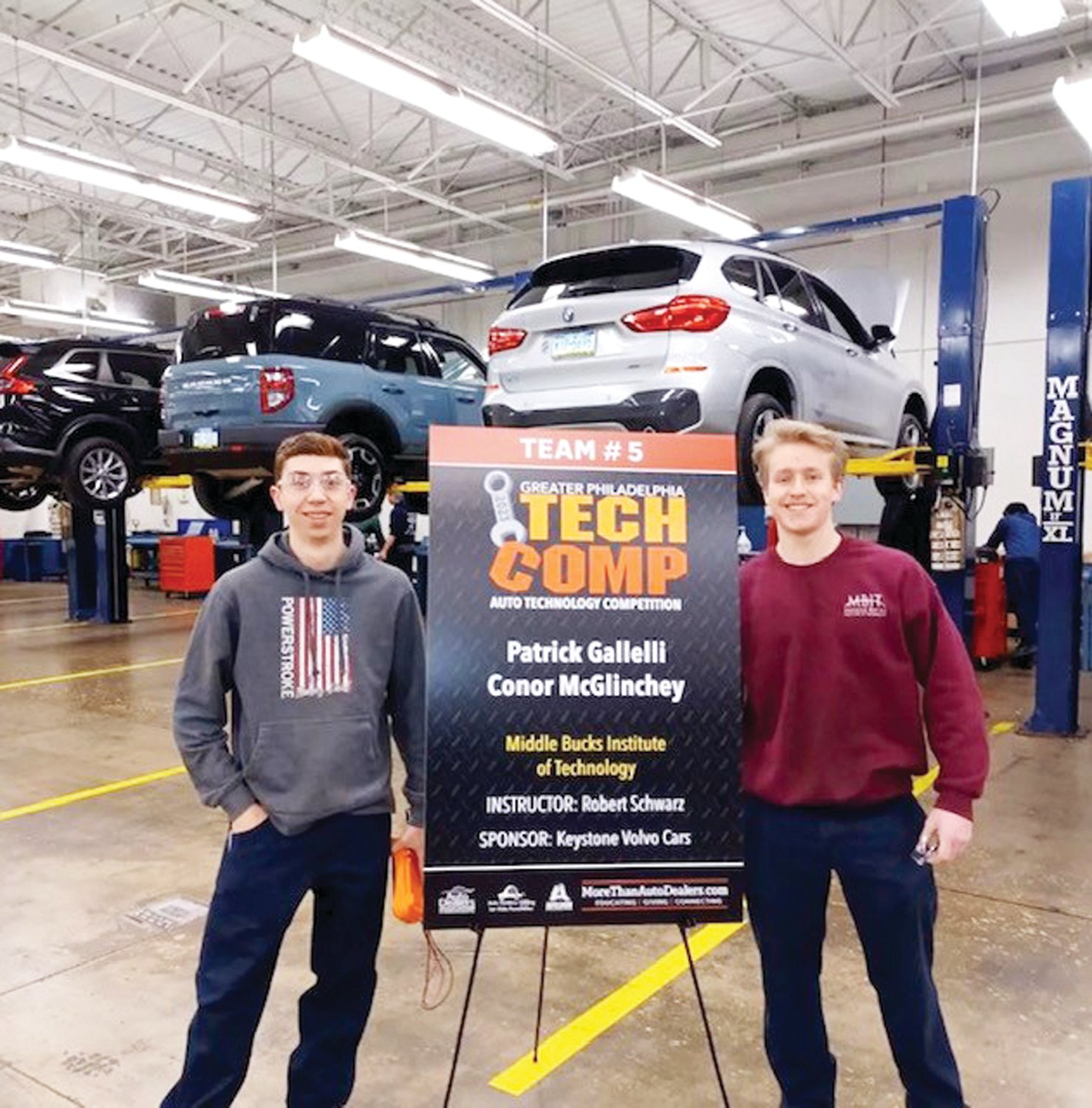 The Middle Bucks Institute of Technology automotive team of Patrick Gallelli, Council Rock South, and Conor McGlinchey, Central Bucks South, won first place in the Philadelphia Top Tech Challenge Competition on March 3.