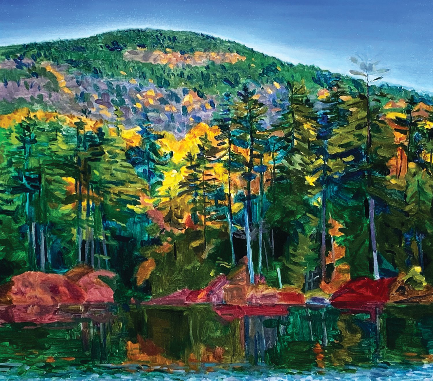 “Fox Pond and Caribou Mountain” is a 2022 oil on canvas, by John Schmidtberger.