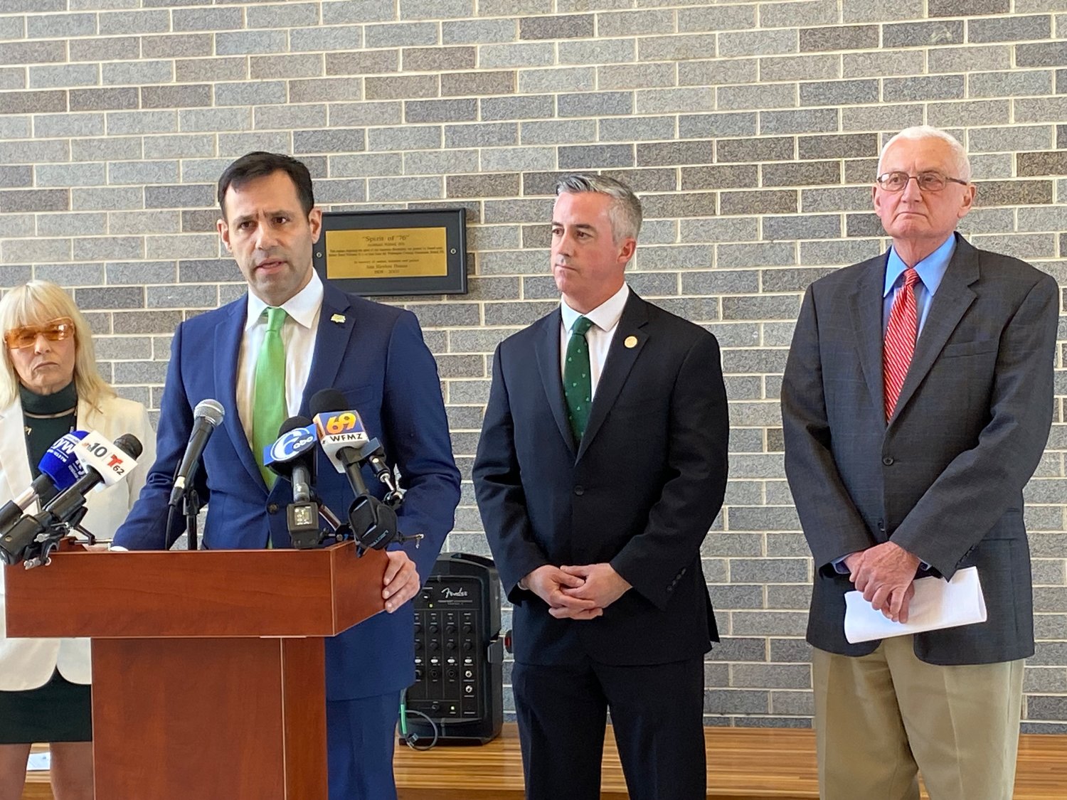 Bucks County Solicitor Joe Khan announced Wednesday that the county is joining a class action lawsuit against several social media companies for fueling the mental health crisis of youth across the county and the nation.

From left, behind Khan, Bucks County Commissioners Diane Ellis-Marseglia, commission chairman Bob Harvie and Gene DiGirolamo.