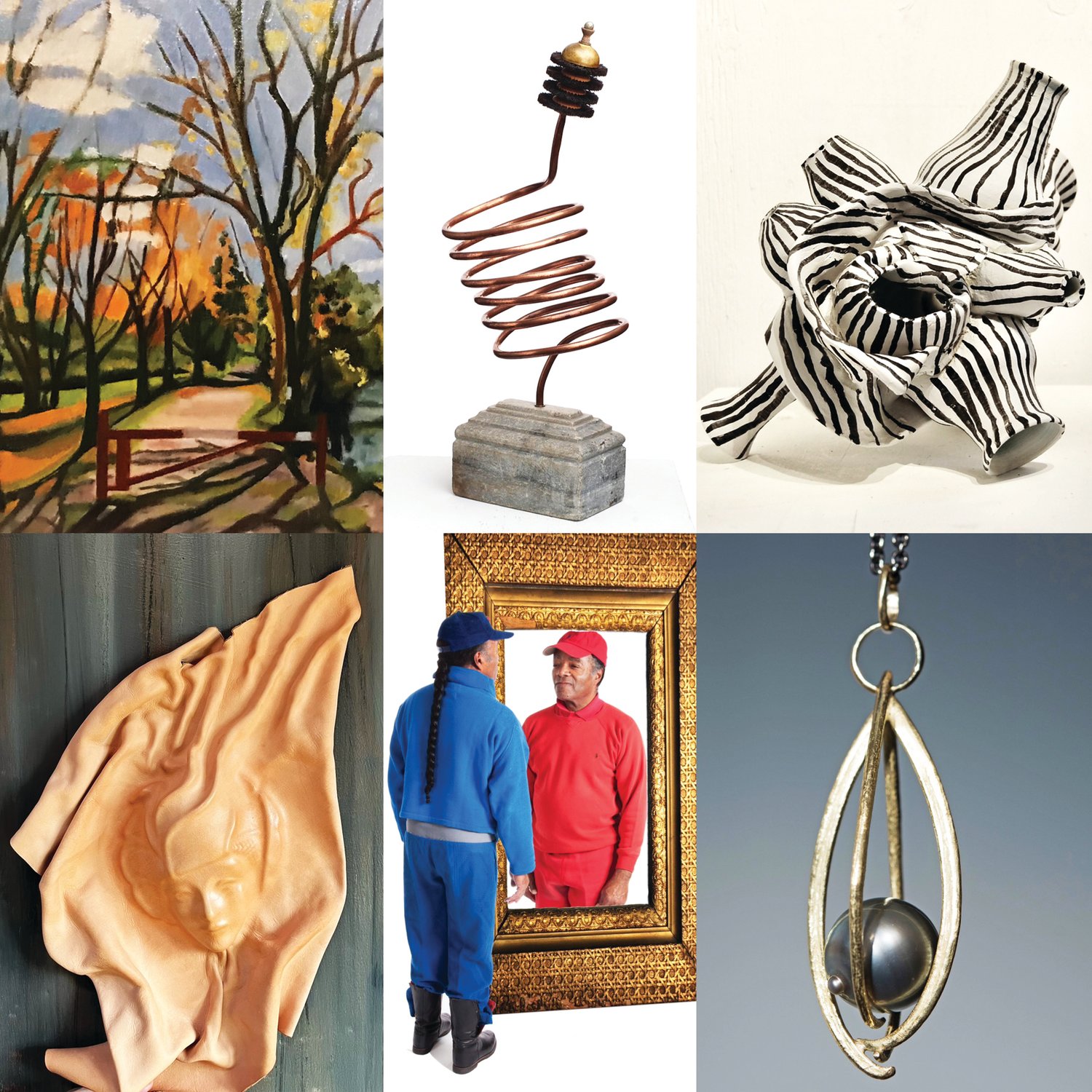 Clockwise from upper left are works by: Eugene Patti, C.T. Bray, Ruth Jourjine, Hollis Bauer, Danny Sailor, and Bob Liana.