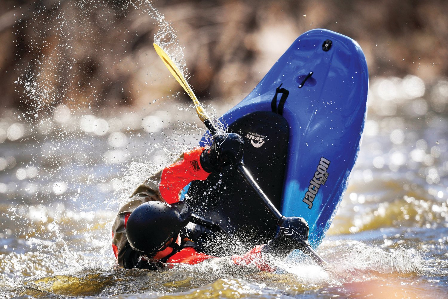 A kayaker battles the waters of the Tohickon Creek.