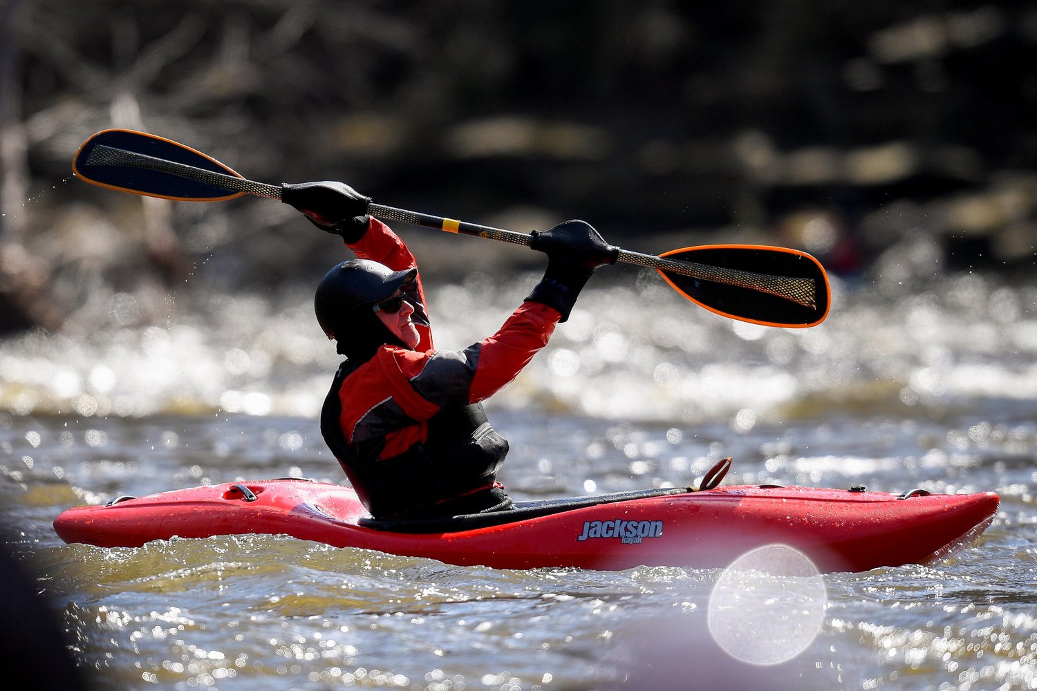 A kayaker paddles on the Tohickon Creek.