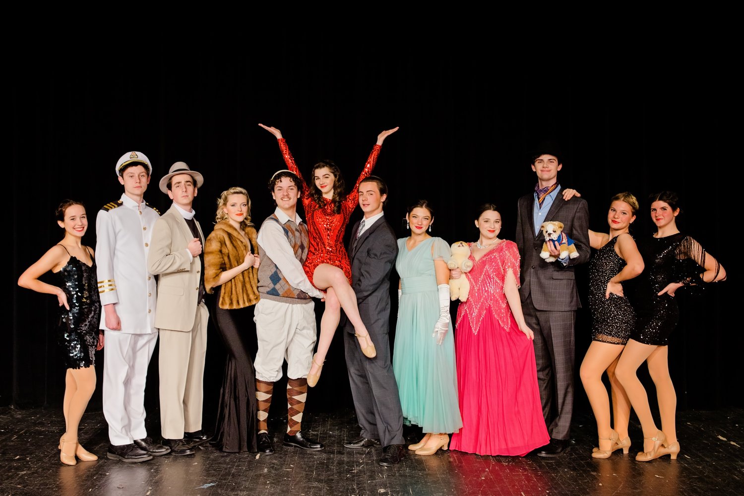 Gia Panno, Garrett Falkenstein, Griffan Arbogast, Molly Cochran, Riley Malone, Anna Shea Safran, Jackson Manning, Ella Patras, Anna Polsky, Pearce Mensching, Molly Mitchell and Katie Meeks are from the cast of Central Bucks West Harlequin Club’s “Anything Goes.”