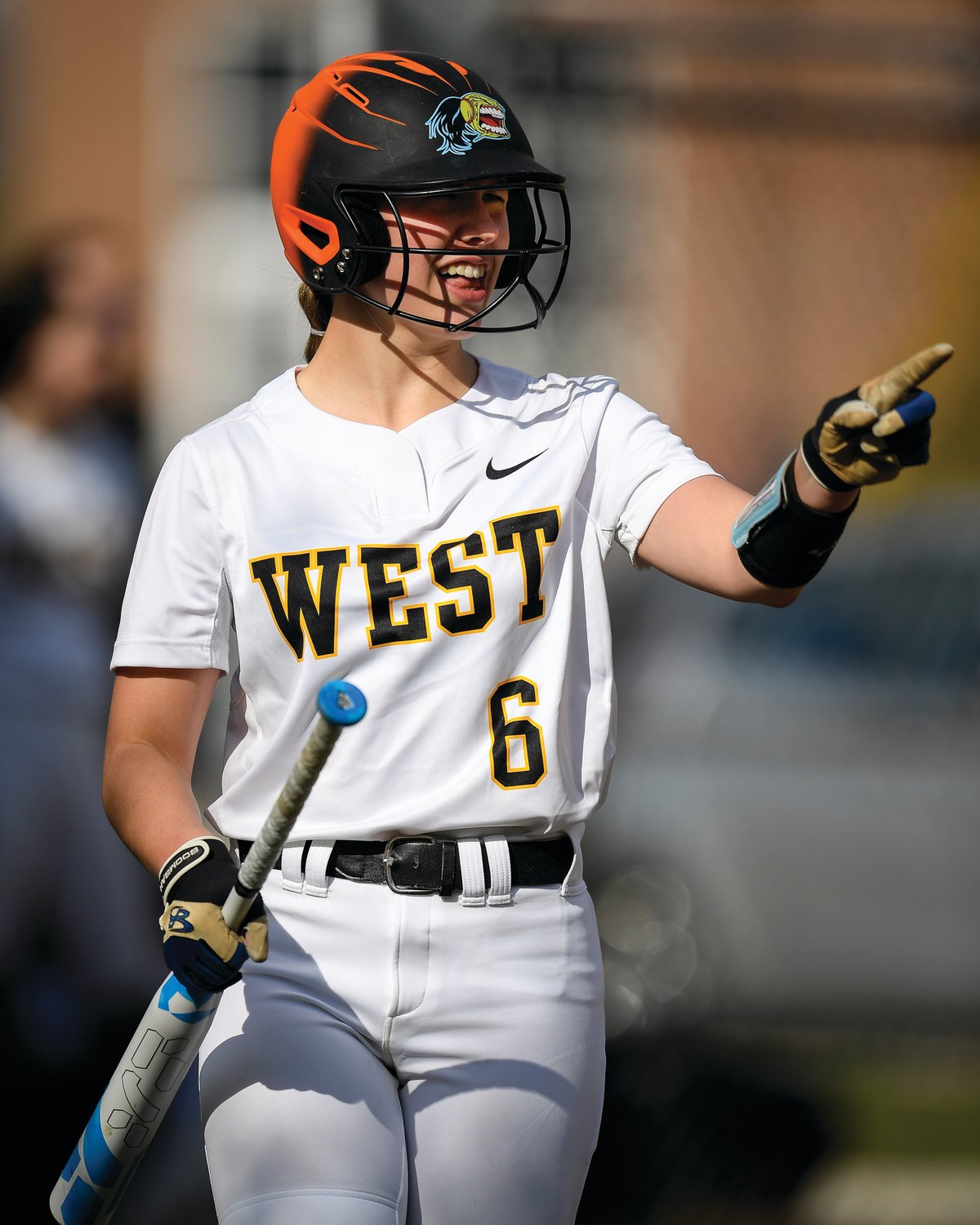 CB West’s Julia Thomas is all smiles during a seven-run third inning.