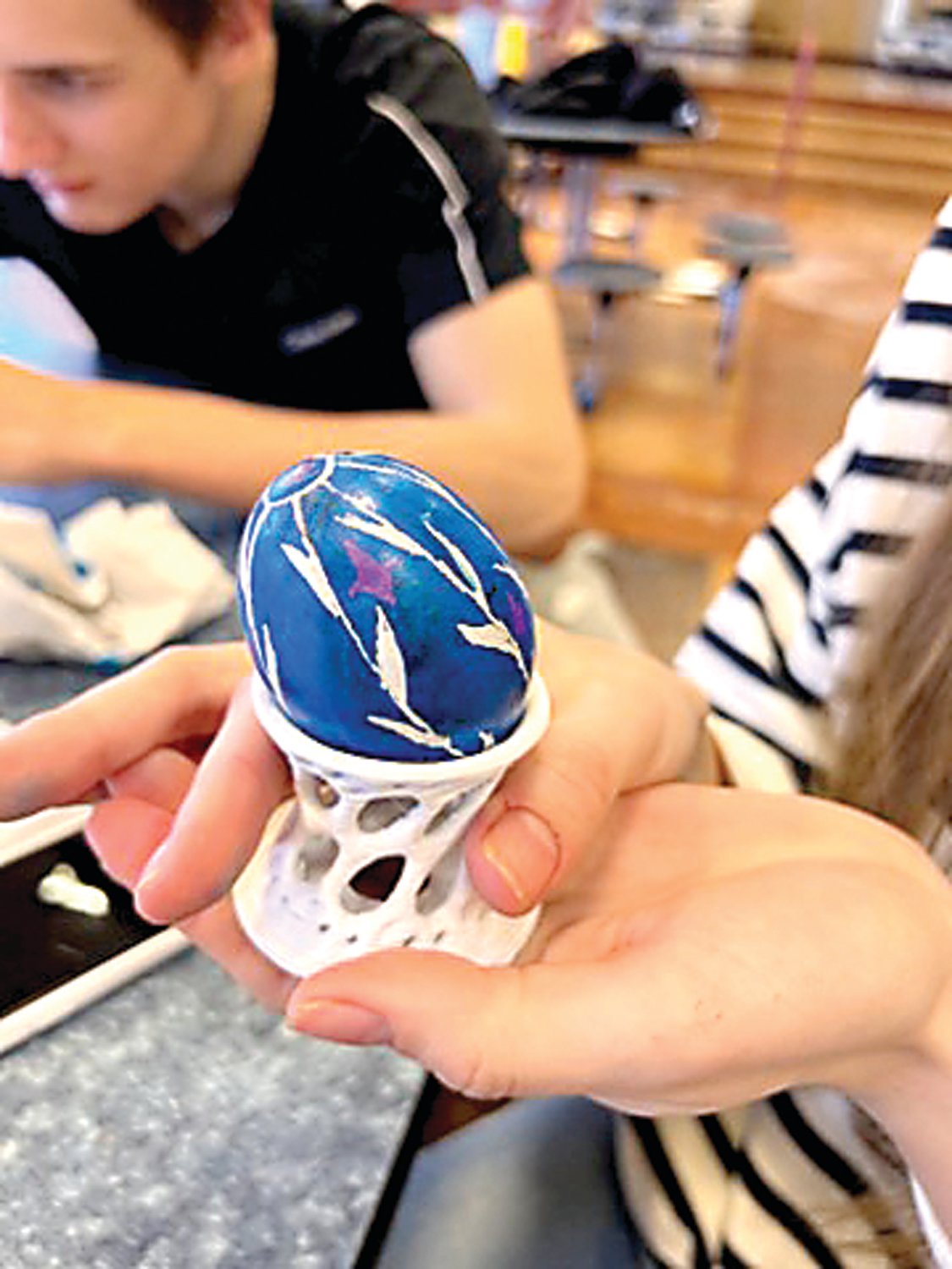 An Easter egg decorated by Council Rock South student Daria Kulish using the Ukranian technique of Pysanky.