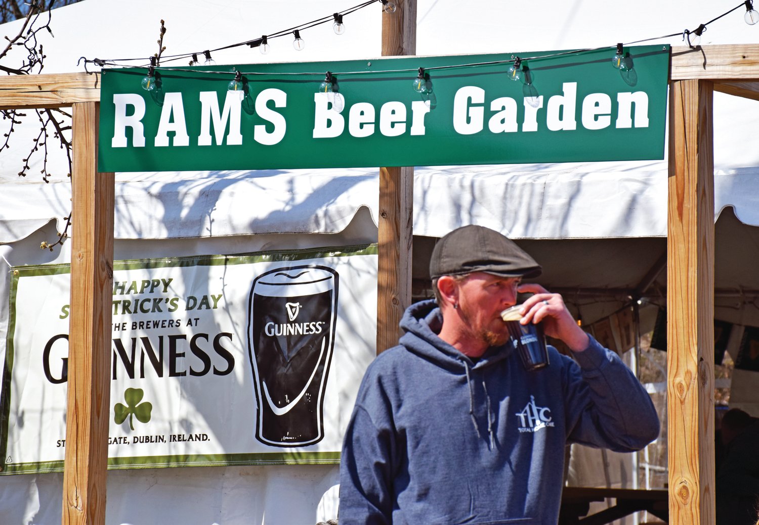 An Upper Bucks Celtic Festival attendee has a drink at the Rams Beer Garden.