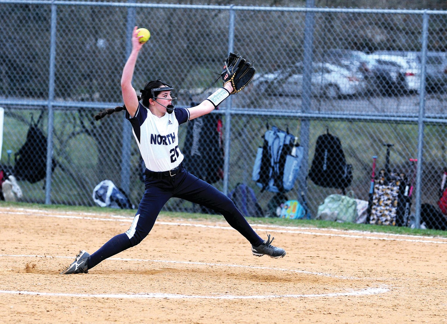 Council Rock North freshman Lucy Mills pitched the last 4 and 2/3 innings to get the win over Villa Joseph Marie March 31 on the Indians' home field.
