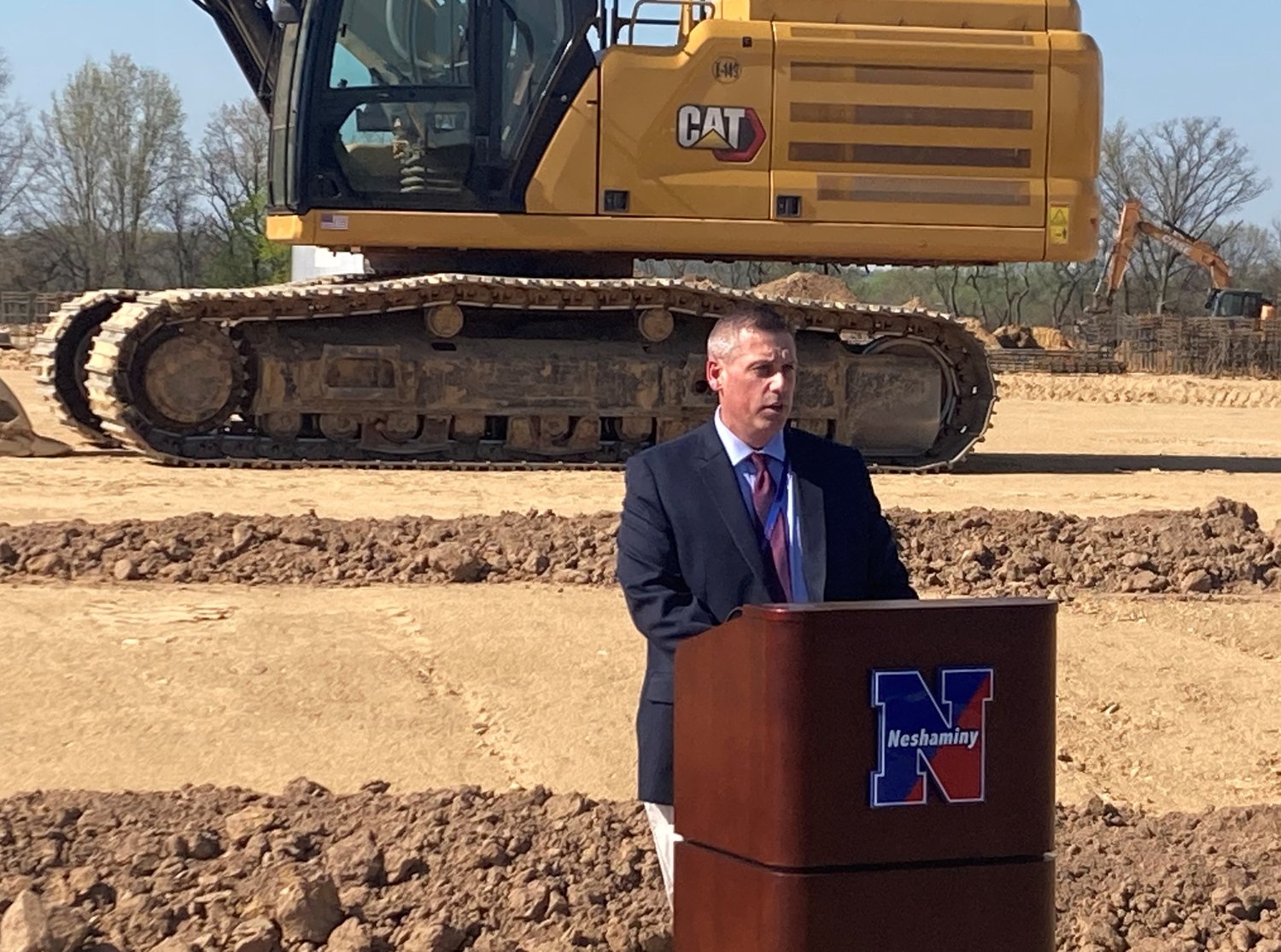 Neshaminy Substitute Superintendent/Director of Secondary Education Jason Bowman speaks during a ceremonial groundbreaking for the district’s new elementary school on April 13, 2023 in Middletown.