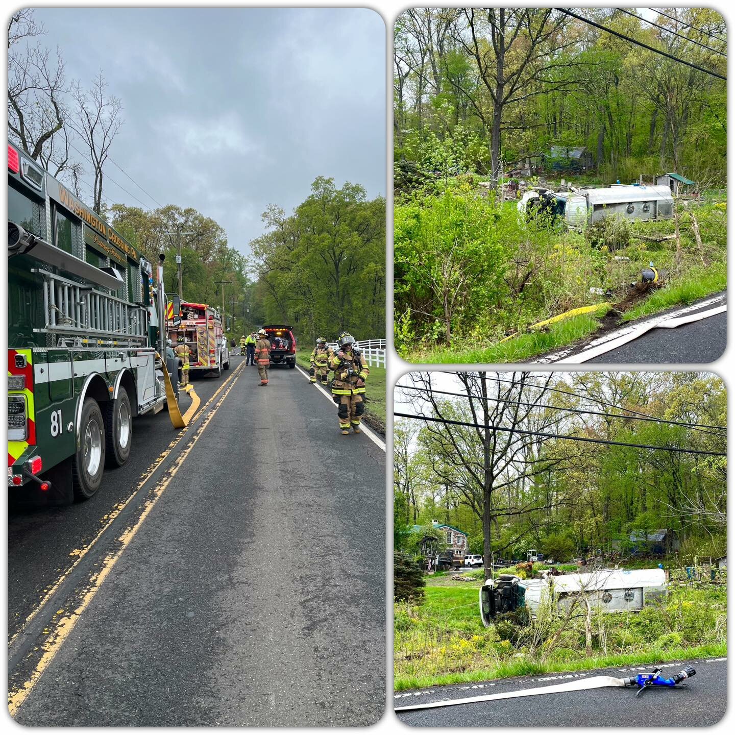 These photos from the site of an overturned fuel truck in Upper Makefield were posted on the township police department’s Facebook page today.
