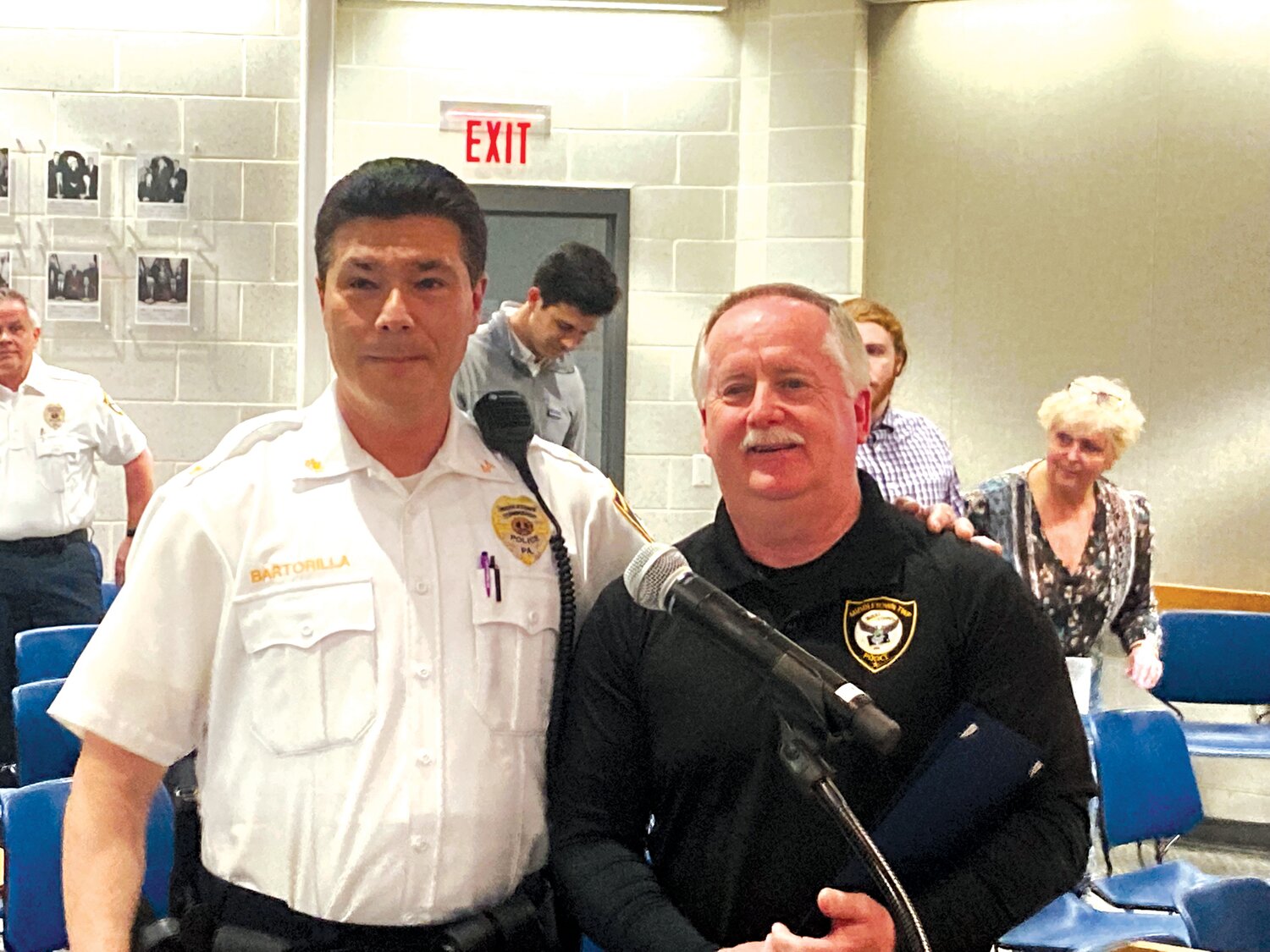 Middletown Township Police Sgt. Michael Lubold, right, is retiring and was honored April 17 for his 33 years of service. He is shown here with Chief Joseph Bartorilla.