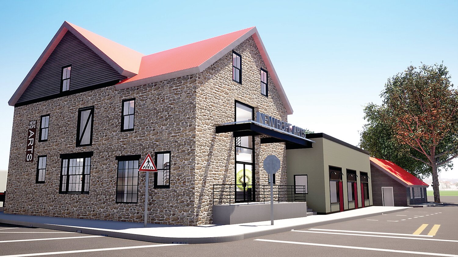 A rendering of the New Hope Arts building.