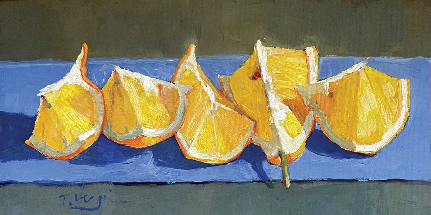 Mondo Lemon Wedges is an oil on canvas board  by Trisha Vergis.