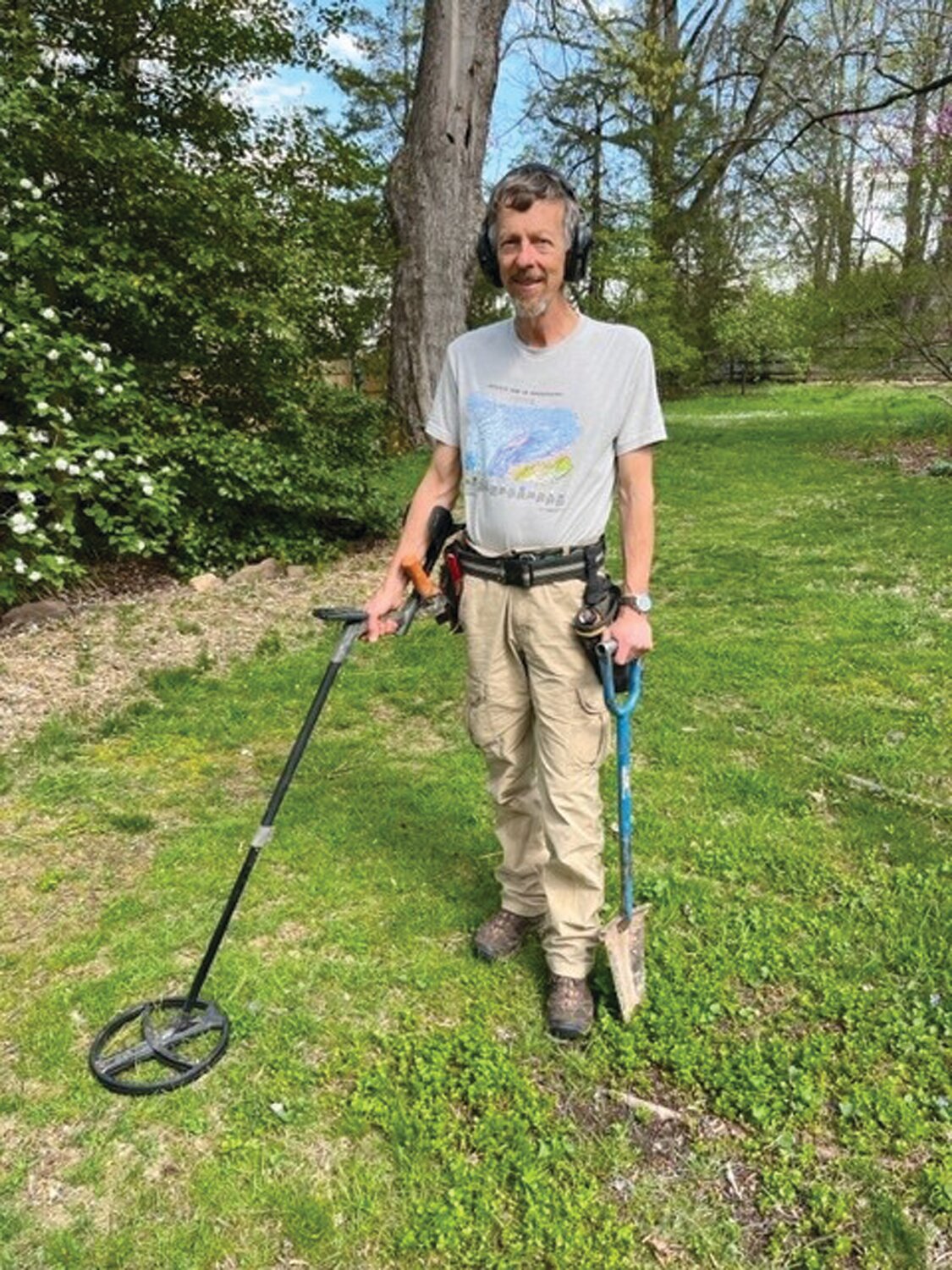 Philip S. Getty, with his metal detecting gear, digs for history’s secrets that lay buried in the soil.