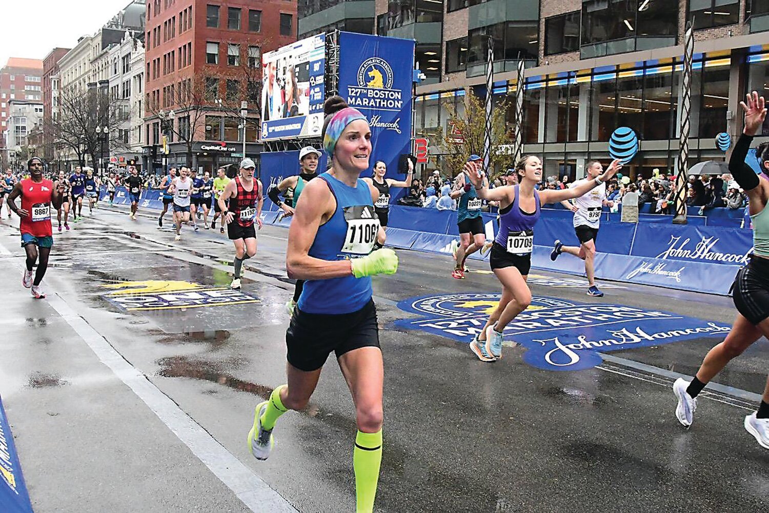 Stephanie Savastano nears the finish line of the April 17 Boston Marathon. She completed the prestigious race in 3:09.