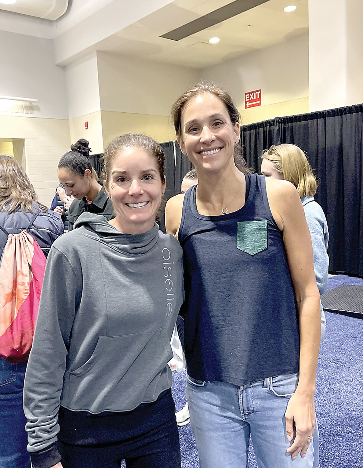 At the Boston Marathon, Perkasie's Stephanie Savastano, left, had a chance to meet United States Olympic marathon great Kara Goucher.