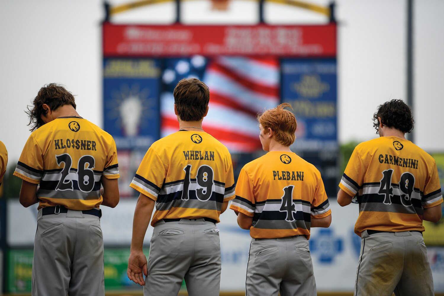 New Hope-Solebury players line up for the national anthem before the game.