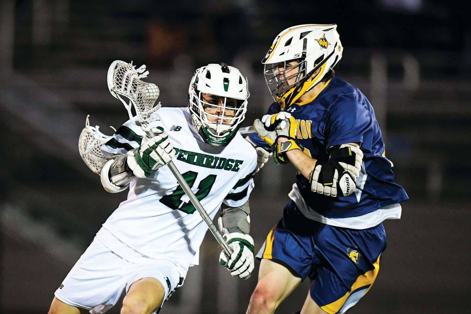 Pennridge’s Matt Kriney makes one last attempt to rush the net and get around Wissahickon’s Gavin Myers on the last play of the game.