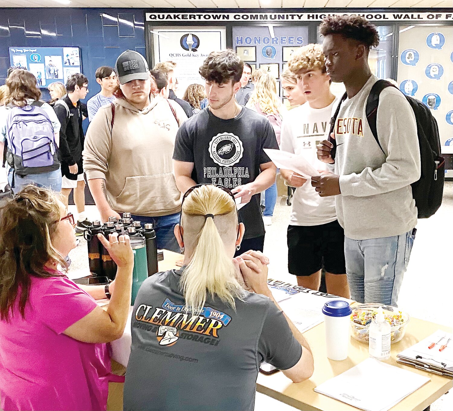 Quakertown Community High School students stop by a table to gather information from a prospective employer during the school's first Job and Career Fair.