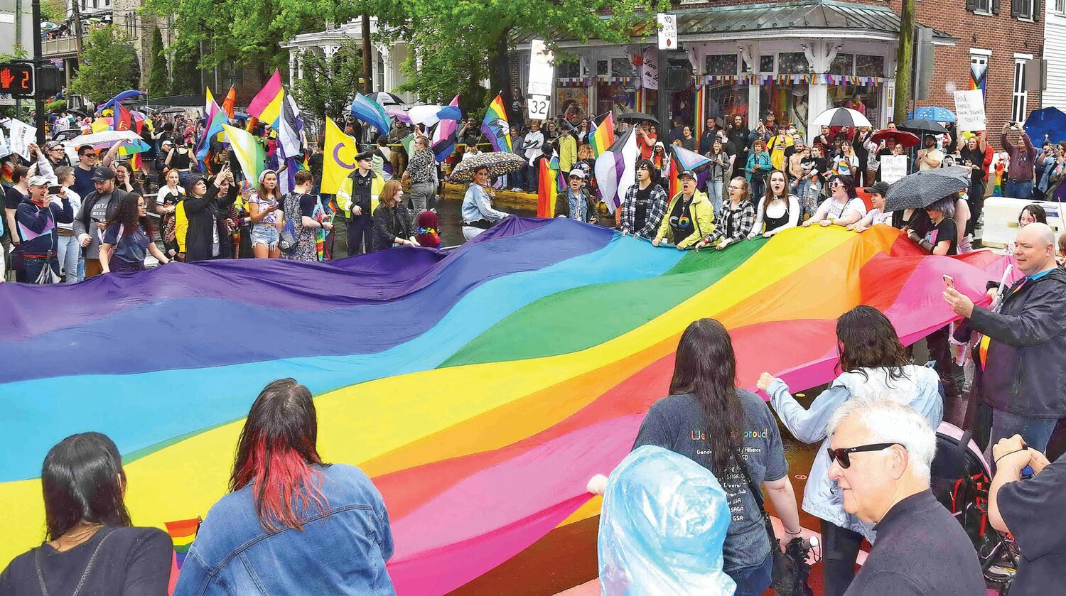 New Hope Celebrates’ 100-foot rainbow flag.