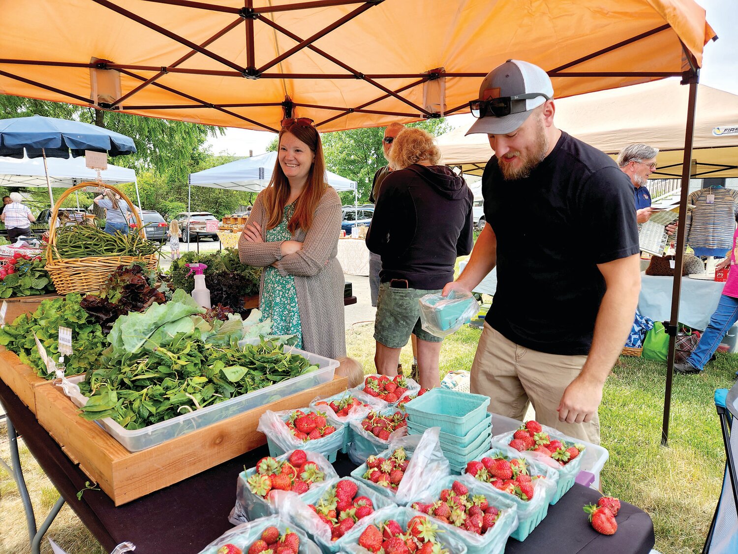 Gilbert Grove Farm in Plumsteadville was popular at the opening of the Plumsteadville Grange Farmers Market on June 3. The market continues Saturday mornings through October at the grange building on Route 611.