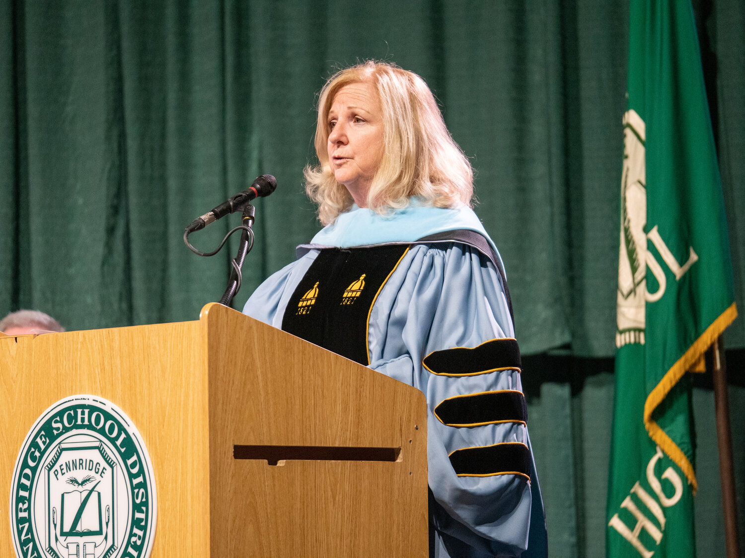 Dr. Kathy Scheid, assistant superintendent for secondary education, addresses the Pennridge High School Class of 2023 during Tuesday's commencement.