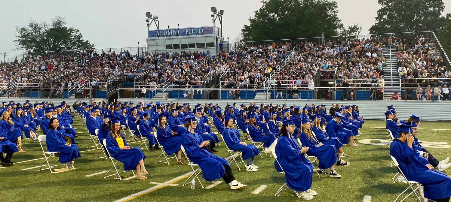 The crowd at Alumni Field gazes down on the graduating class of 2023 at Quakertown Community High School during Tuesday’s graduation ceremony.