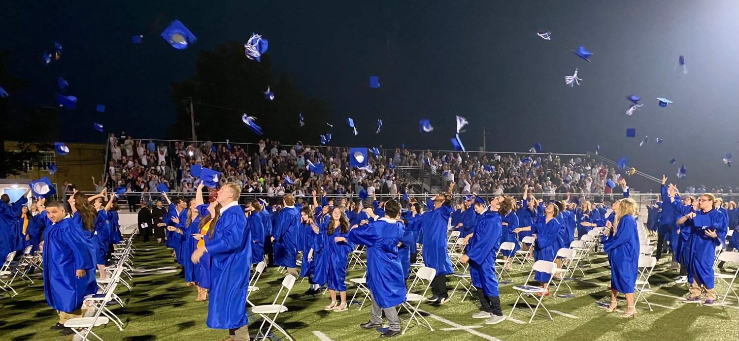 The Class of 2023 at Quakertown Community High  School caps off its Tuesday night graduation ceremony at Alumni Field.