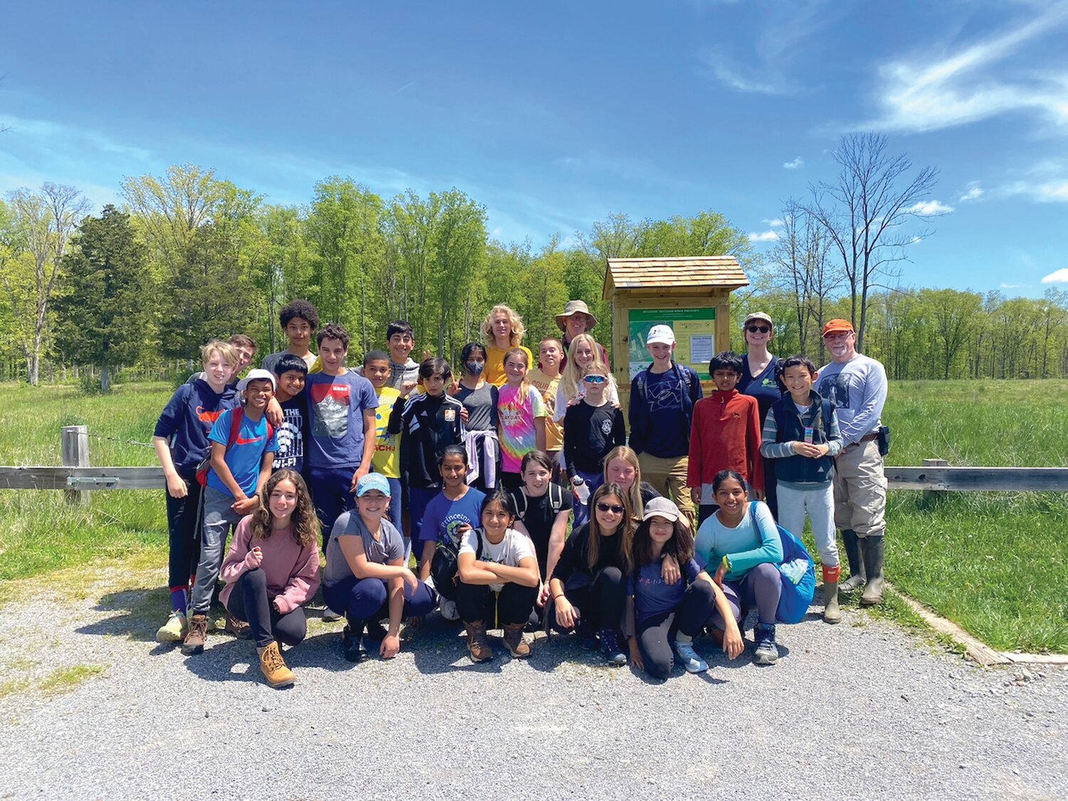 Princeton Montessori middle school students get ready to hike the Cedar Ridge Preserve.