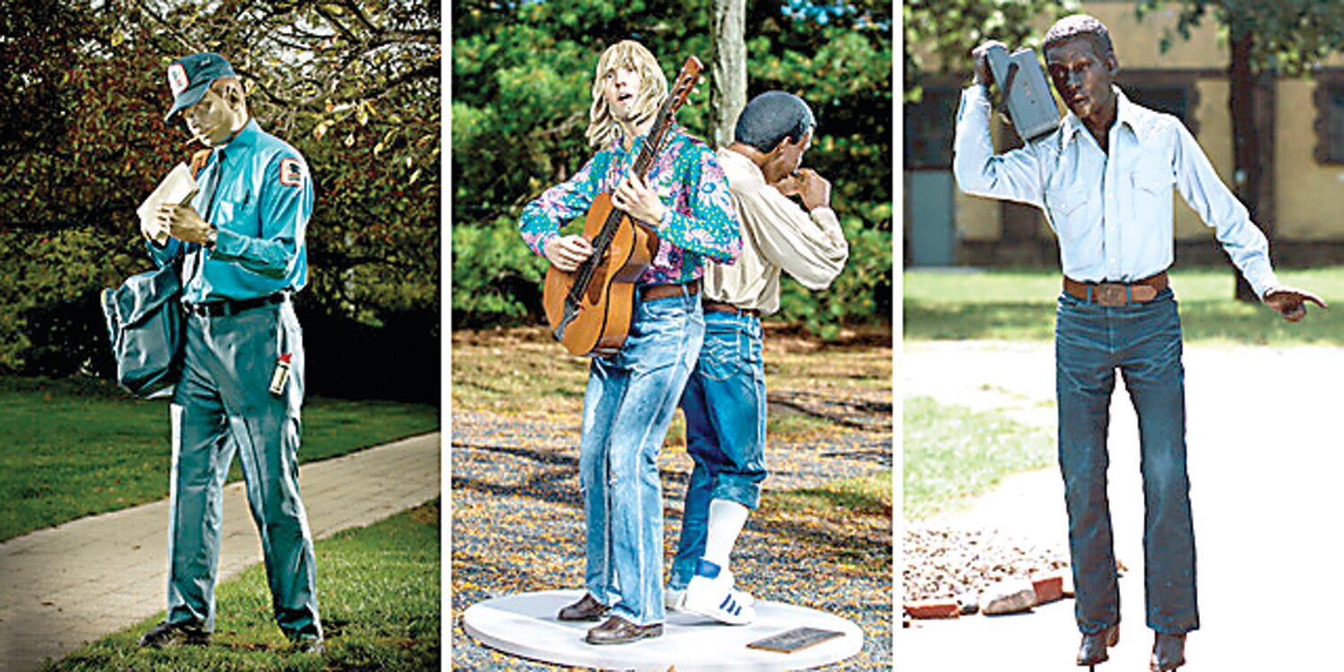 From left are Seward Johnson’s “Special Delivery,” “Body Music”and “Getting Down,” from The Seward Johnson Atelier, Inc.
