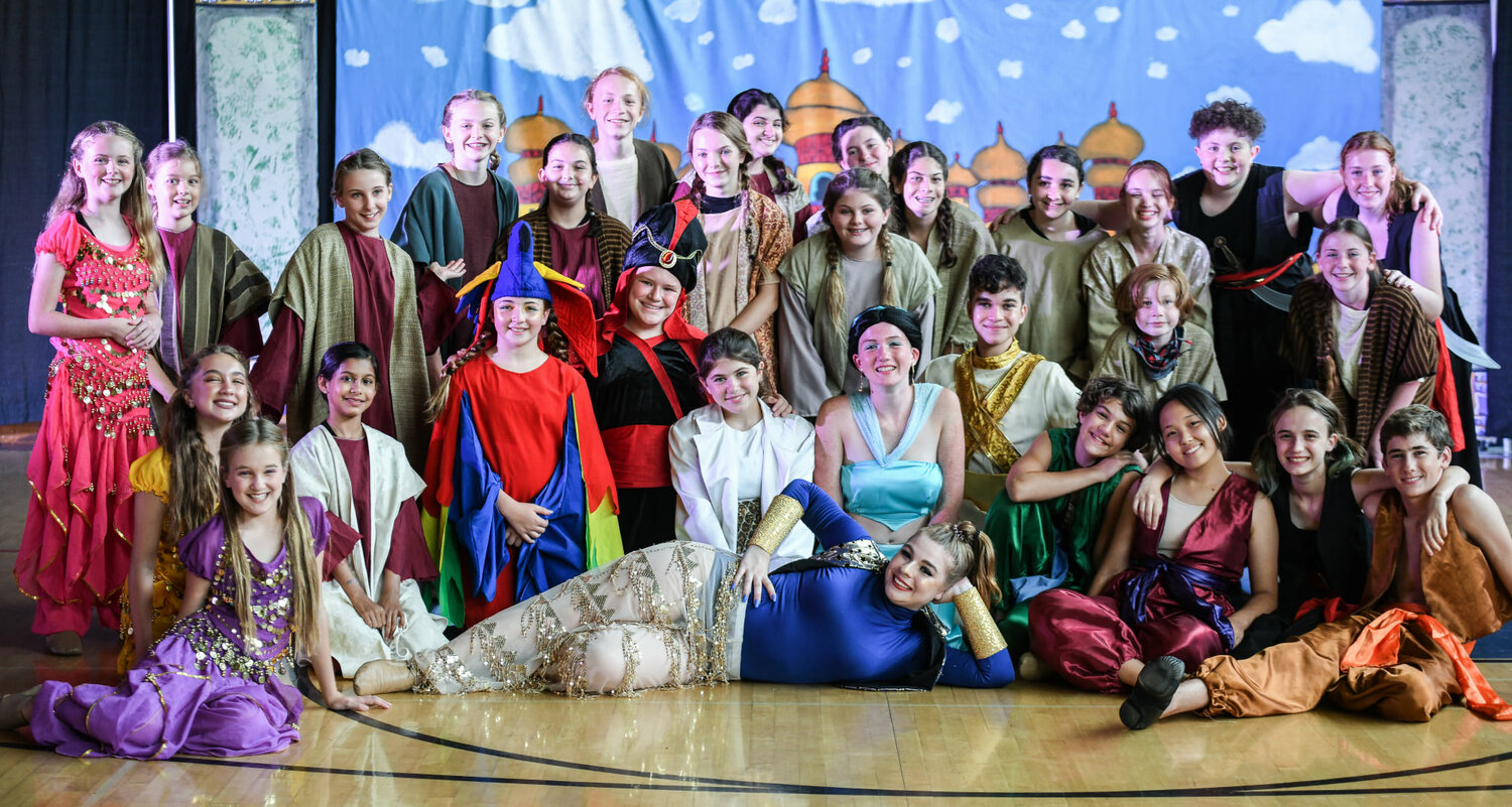 The cast of Aladdin in the Solebury StarCatchers Theater and Scenic Arts Camp production in Solebury Township.