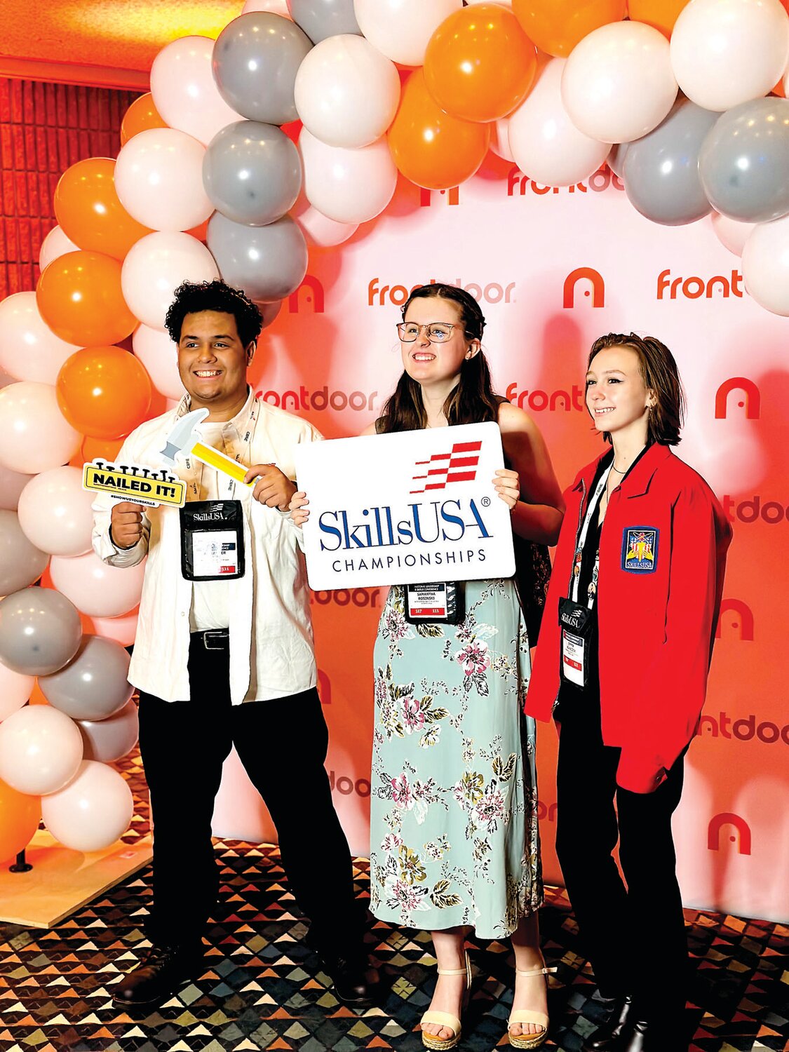 Middle Bucks Institute of Technology student Alexander Lopez, Samantha Rosinski and Emma Hancock, filling in for Christian Pearson, at the SkillsUSA National Competitions.