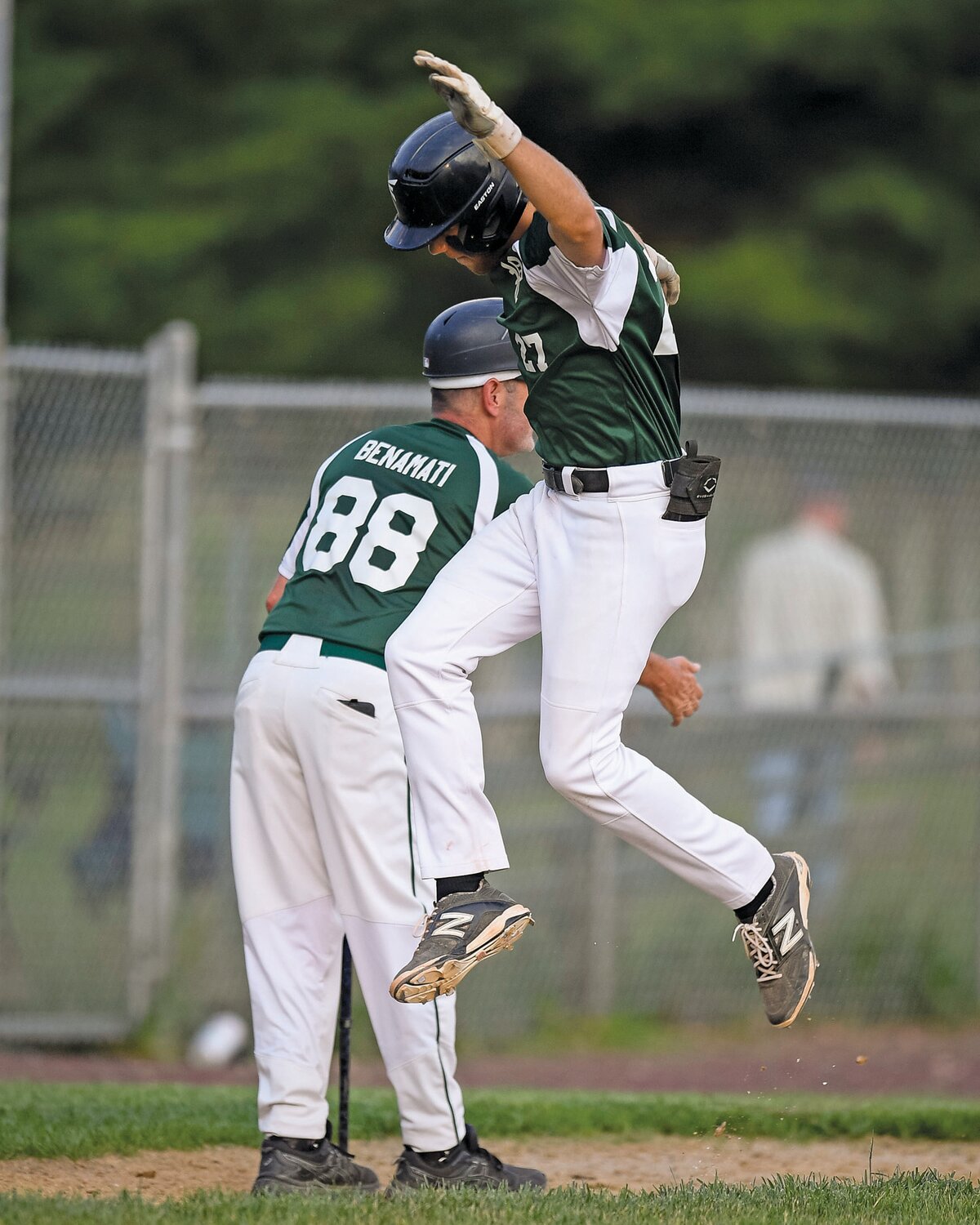 Pennridge’s Nate Lapp jumps after rounding third with his first-inning home run.