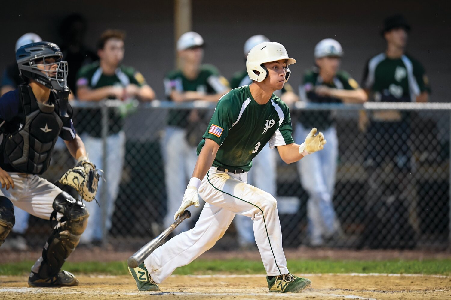 Pennridge’s Alex Fantaskey watches his sacrifice fly to right field to make it 4-1 in the bottom of the third inning.