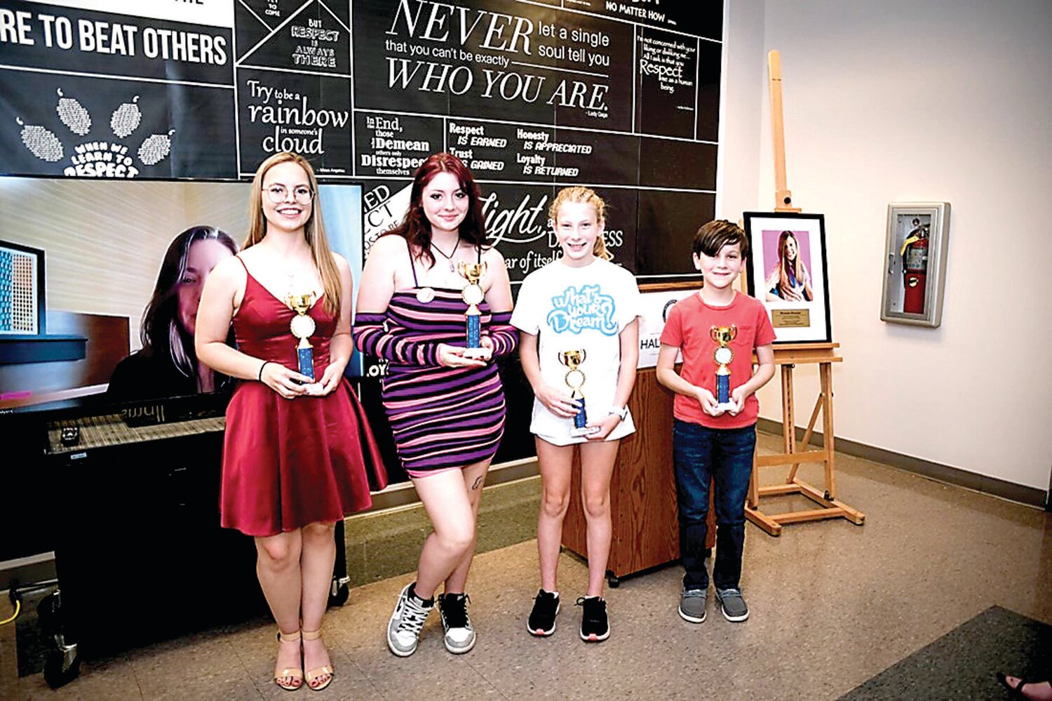 Lily Rose Robinson, Zoe Jane Kravetsky, Lauren Tomson and Colton Davis, the team winners of a friendly artistic competition within the “What’s Your Dream?” program. Not pictured is team member Marianna Didea.