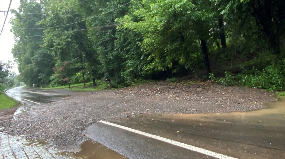 Flood damage like this was seen along River Road and Taylorsville Road Sunday following flash flooding in Upper Makefield Saturday.